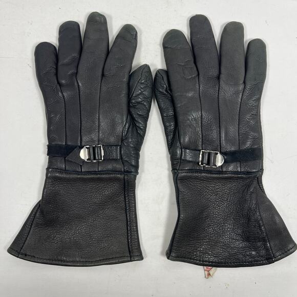 CHURCHILL Gloves Womens S Genuine Deerskin Leather Biker Buckle Black USA - Picture 1 of 9